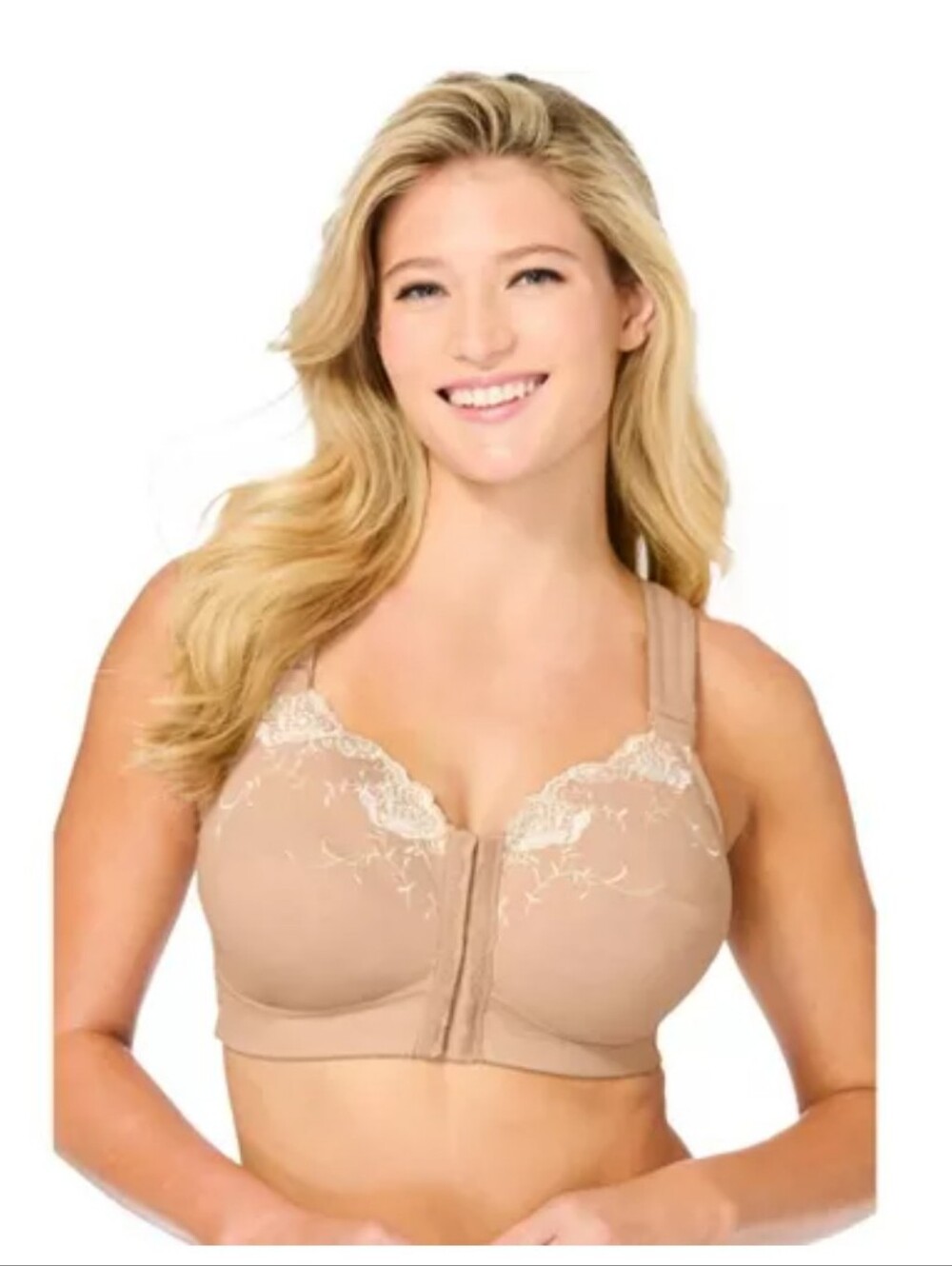 Comfort Choice NWT Front Close Embroidered Wireless Posture Bra Nude Size 46C
